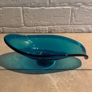 Viking Art Glass Bluenique Epic Line Bowl Oblong Dish 9.75” long